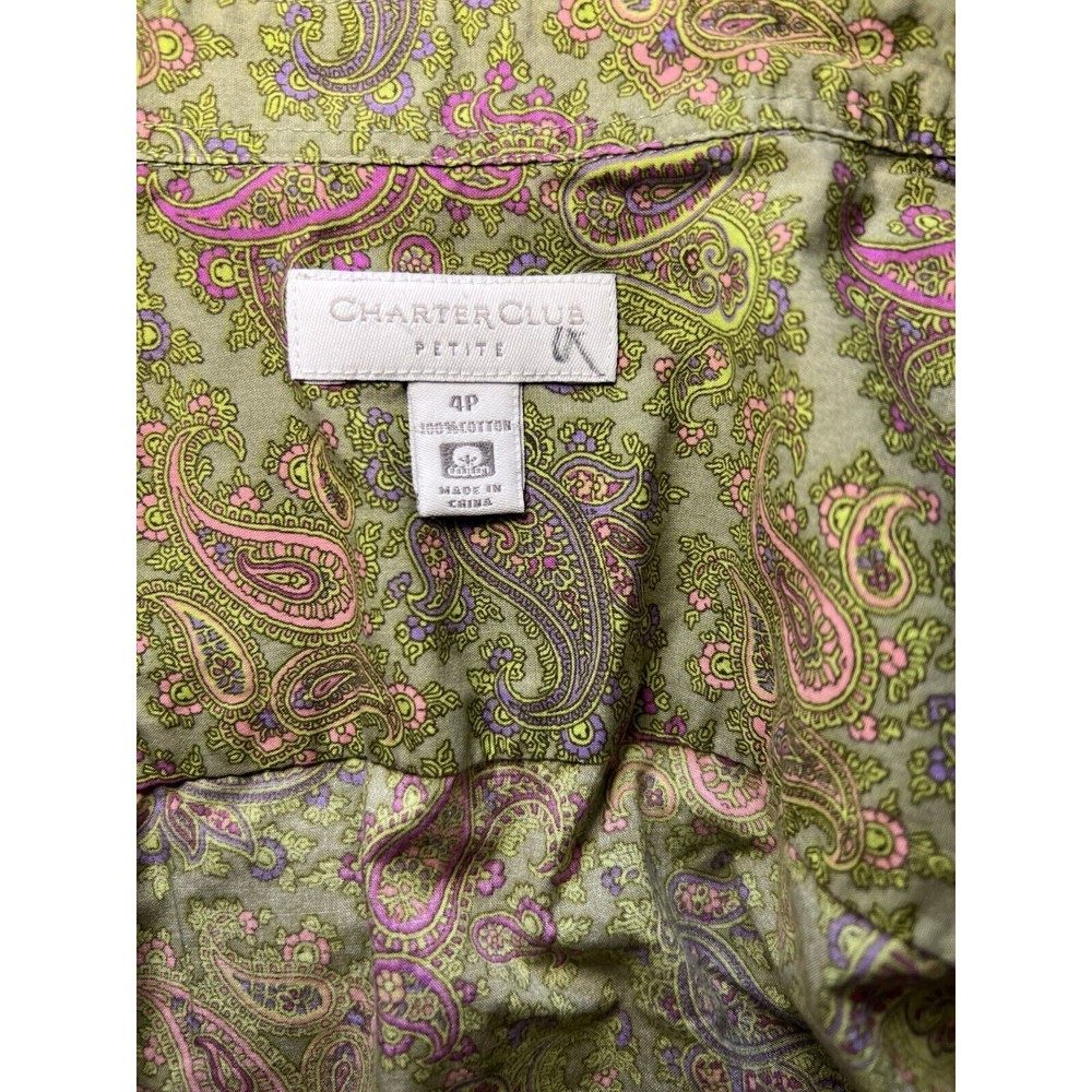 Charter Club Womens Shirt Button-Up Paisley 100% Cotton Long Sleeve Size 4P - Picture 6 of 9